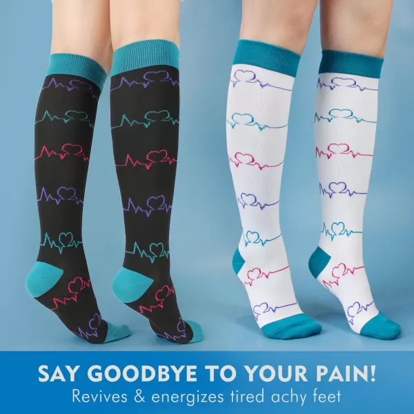 Hawkwell 2 Pairs Compression Socks for Women Circulation 15-25 mmHg Support for Nurse Sports Running Cycling