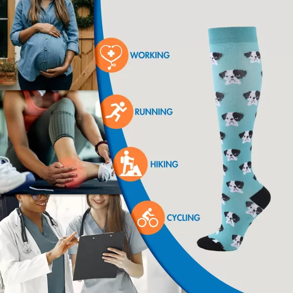 Hawkwell 2 Pairs Compression Socks for Women Circulation 15-25 mmHg Support for Nurse Sports Running Cycling