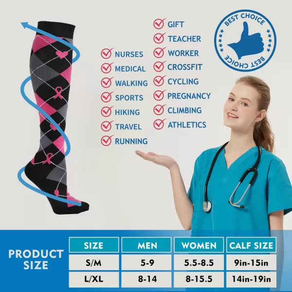 Hawkwell 2 Pairs Compression Socks for Women Circulation 15-25 mmHg Support for Nurse Sports Running Cycling