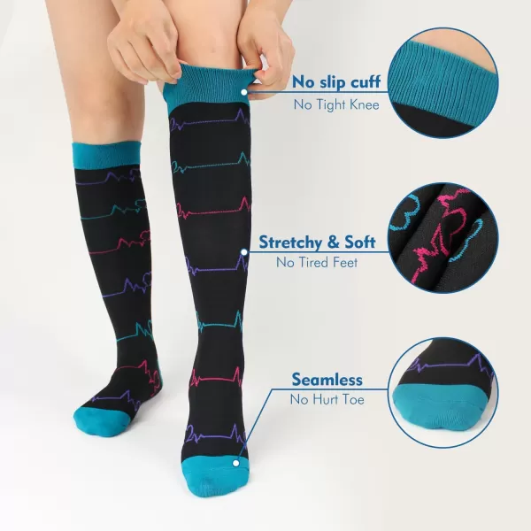 Hawkwell 2 Pairs Compression Socks for Women Circulation 15-25 mmHg Support for Nurse Sports Running Cycling