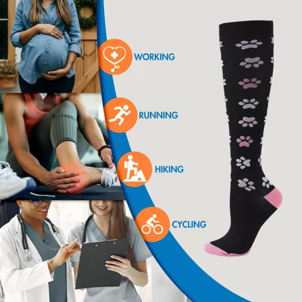 Hawkwell 2 Pairs Compression Socks for Women Circulation 15-25 mmHg Support for Nurse Sports Running Cycling