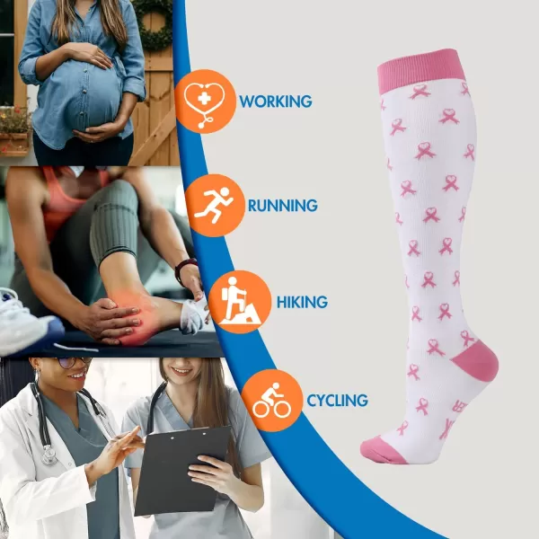 Hawkwell 2 Pairs Compression Socks for Women Circulation 15-25 mmHg Support for Nurse Sports Running Cycling