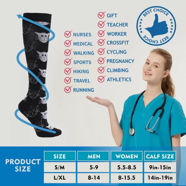 Hawkwell 2 Pairs Compression Socks for Women Circulation 15-25 mmHg Support for Nurse Sports Running Cycling