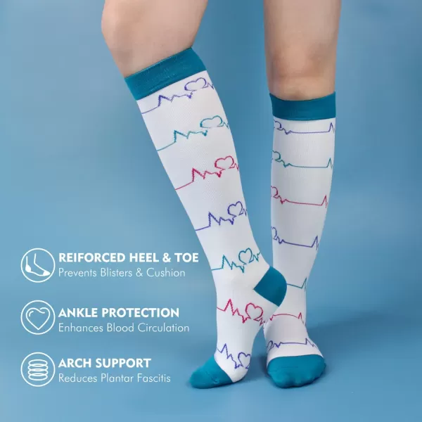 Hawkwell 2 Pairs Compression Socks for Women Circulation 15-25 mmHg Support for Nurse Sports Running Cycling