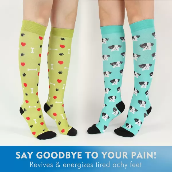 Hawkwell 2 Pairs Compression Socks for Women Circulation 15-25 mmHg Support for Nurse Sports Running Cycling