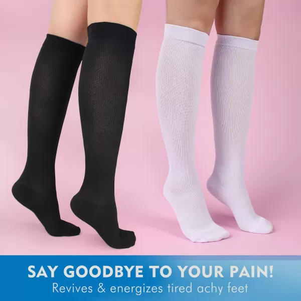 Hawkwell 2 Pairs Compression Socks for Women Circulation 15-25 mmHg Support for Nurse Sports Running Cycling
