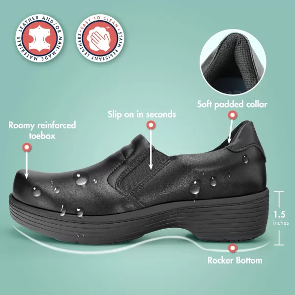 Hawkwell Pro Leather Nurse Clogs for Women Lightweight Slip Resistant Arch Support Healthcare Professional Nursing Shoes Work Clog