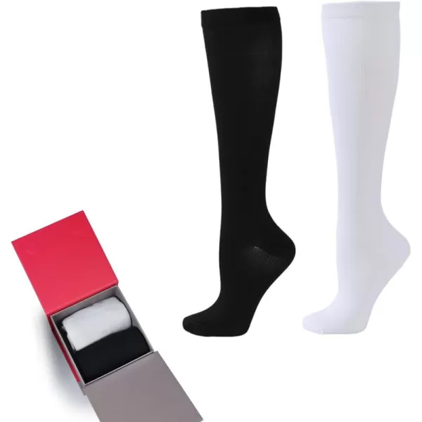Hawkwell 2 Pairs Compression Socks for Women Circulation 15-25 mmHg Support for Nurse Sports Running Cycling