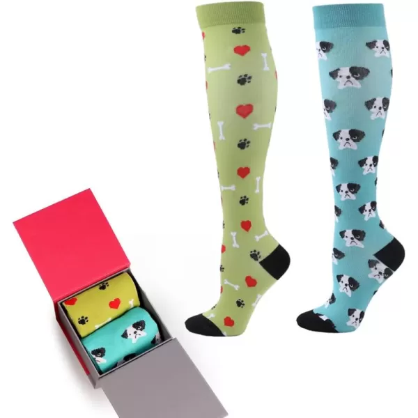 Hawkwell 2 Pairs Compression Socks for Women Circulation 15-25 mmHg Support for Nurse Sports Running Cycling