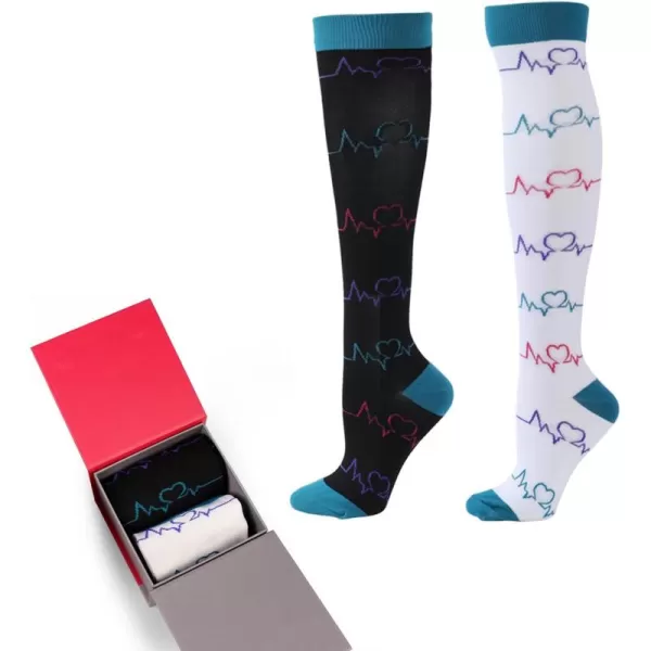 Hawkwell 2 Pairs Compression Socks for Women Circulation 15-25 mmHg Support for Nurse Sports Running Cycling