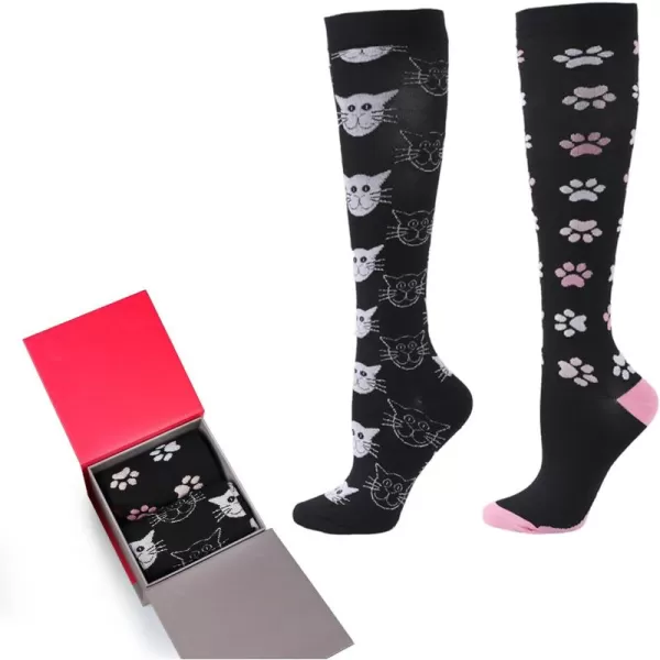 Hawkwell 2 Pairs Compression Socks for Women Circulation 15-25 mmHg Support for Nurse Sports Running Cycling