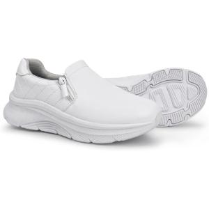 imageHawkwell Womens Slip On Arch Support Comfortable Nurse Shoes Slip Resistant Lightweight Work ShoesWhiteDiamond