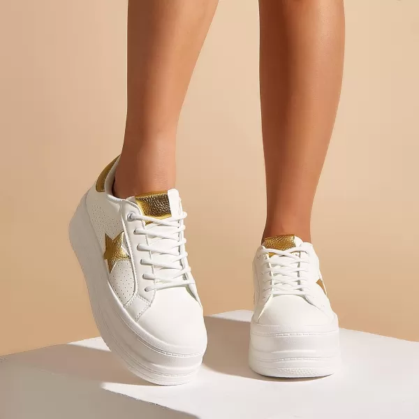 BELOS Fashion Platform Women Sneakers Faux Suede Stars Holographic Rainbow Walking Shoes