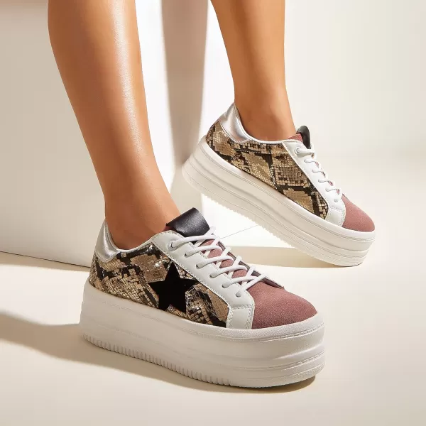 BELOS Fashion Platform Women Sneakers Faux Suede Stars Holographic Rainbow Walking Shoes