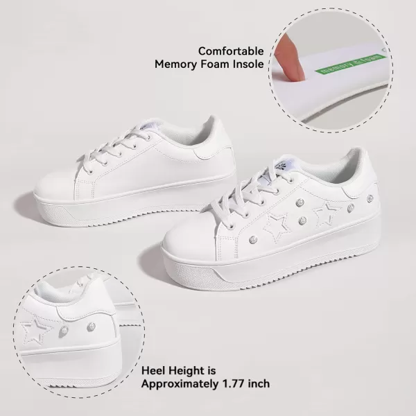 BELOS Fashion Platform Women Sneakers Faux Suede Stars Holographic Rainbow Walking Shoes