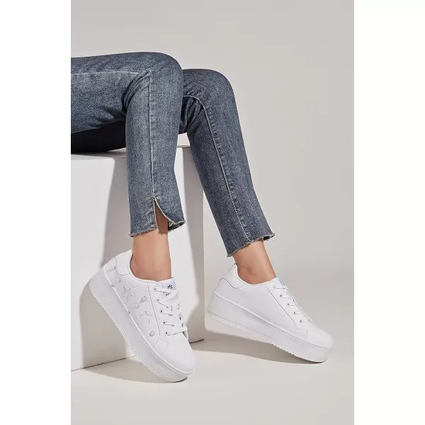 BELOS Fashion Platform Women Sneakers Faux Suede Stars Holographic Rainbow Walking Shoes