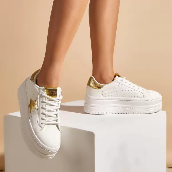 BELOS Fashion Platform Women Sneakers Faux Suede Stars Holographic Rainbow Walking Shoes