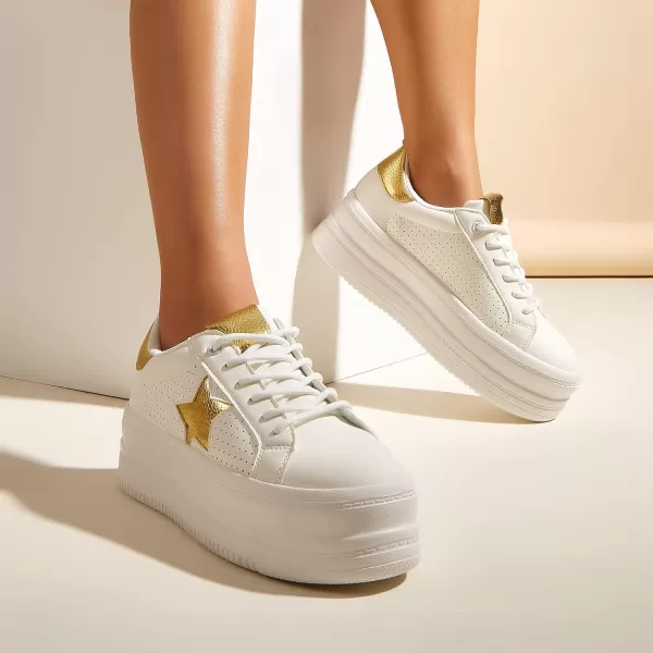 BELOS Fashion Platform Women Sneakers Faux Suede Stars Holographic Rainbow Walking Shoes