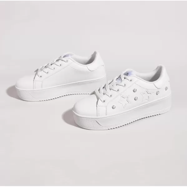 BELOS Fashion Platform Women Sneakers Faux Suede Stars Holographic Rainbow Walking Shoes