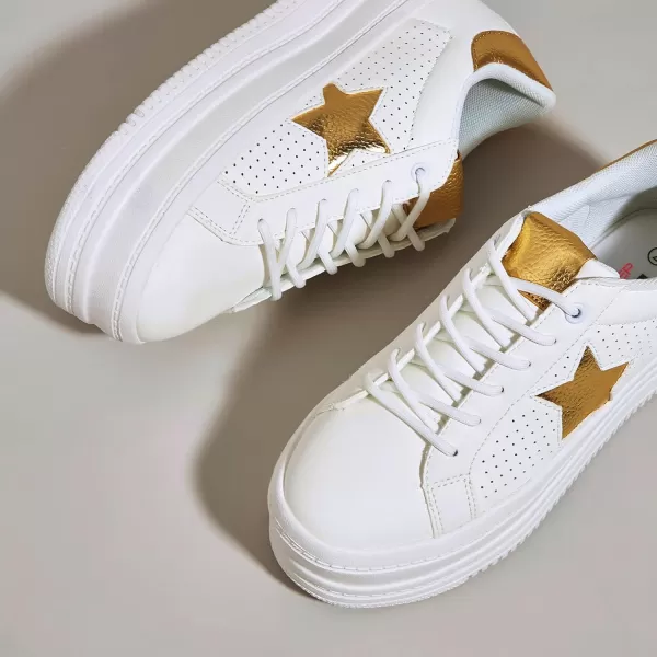 BELOS Fashion Platform Women Sneakers Faux Suede Stars Holographic Rainbow Walking Shoes