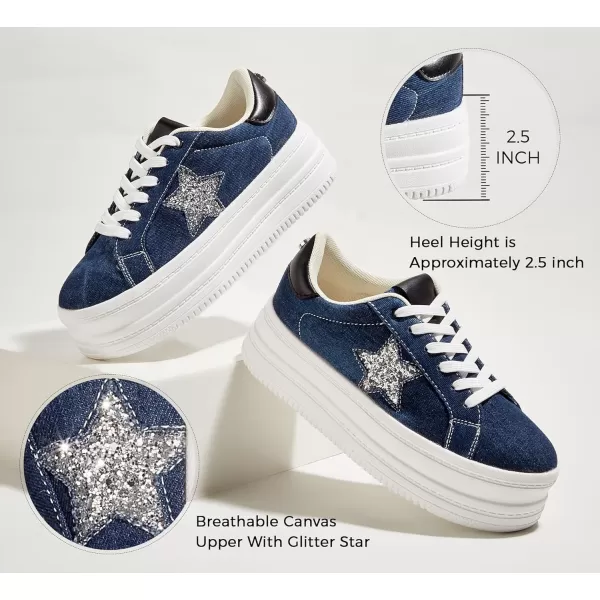 BELOS Fashion Platform Women Sneakers Faux Suede Stars Holographic Rainbow Walking Shoes