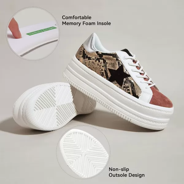 BELOS Fashion Platform Women Sneakers Faux Suede Stars Holographic Rainbow Walking Shoes