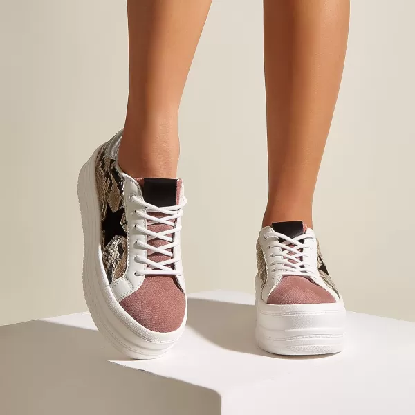 BELOS Fashion Platform Women Sneakers Faux Suede Stars Holographic Rainbow Walking Shoes