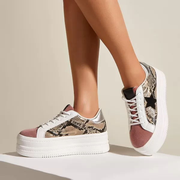 BELOS Fashion Platform Women Sneakers Faux Suede Stars Holographic Rainbow Walking Shoes