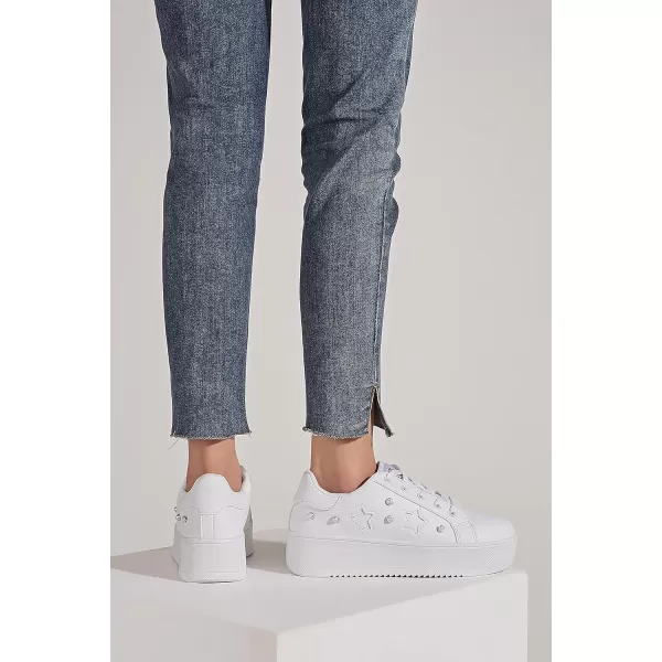BELOS Fashion Platform Women Sneakers Faux Suede Stars Holographic Rainbow Walking Shoes