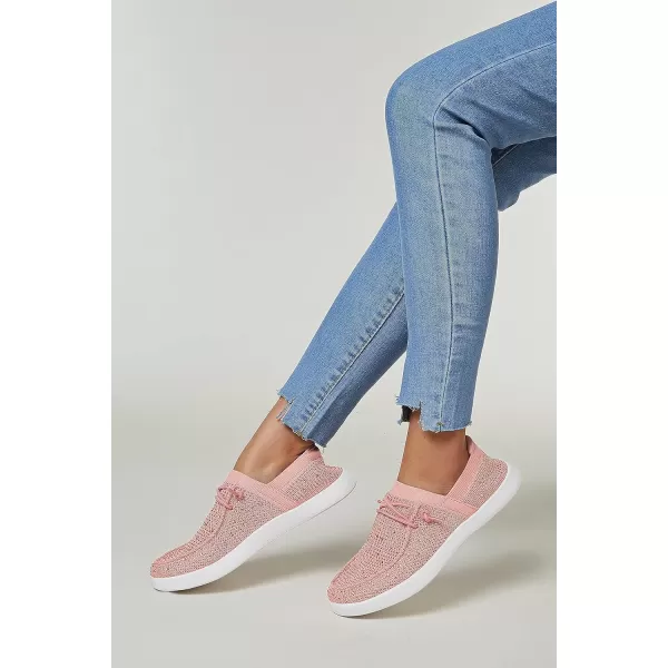 BELOS Women's Rhinestone Lace Up Loafers Shoes Comfortable Slip On Mesh Knit Walking Shoes Fashion Lightweight Sparkly Glitter Sneaker