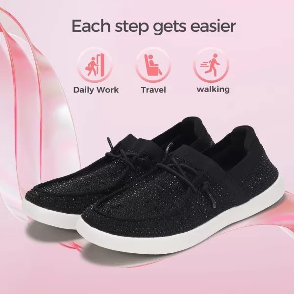 BELOS Women's Rhinestone Lace Up Loafers Shoes Comfortable Slip On Mesh Knit Walking Shoes Fashion Lightweight Sparkly Glitter Sneaker