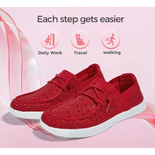 BELOS Women's Rhinestone Lace Up Loafers Shoes Comfortable Slip On Mesh Knit Walking Shoes Fashion Lightweight Sparkly Glitter Sneaker