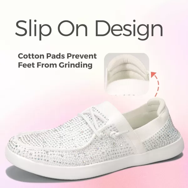 BELOS Women's Rhinestone Lace Up Loafers Shoes Comfortable Slip On Mesh Knit Walking Shoes Fashion Lightweight Sparkly Glitter Sneaker