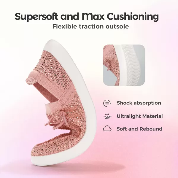 BELOS Women's Rhinestone Lace Up Loafers Shoes Comfortable Slip On Mesh Knit Walking Shoes Fashion Lightweight Sparkly Glitter Sneaker