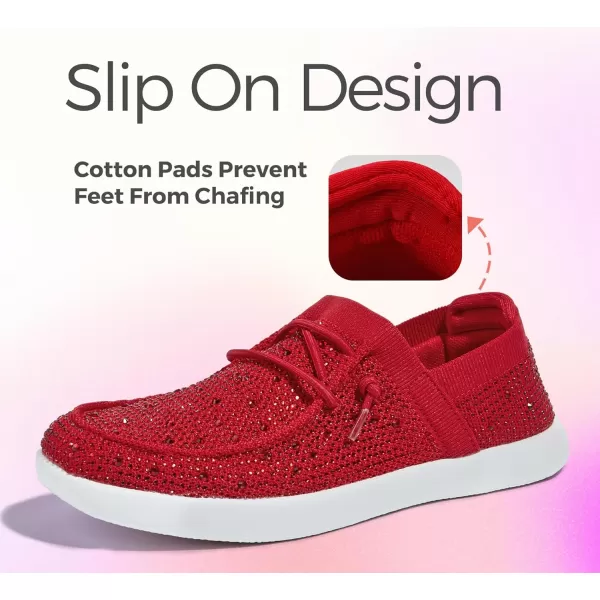 BELOS Women's Rhinestone Lace Up Loafers Shoes Comfortable Slip On Mesh Knit Walking Shoes Fashion Lightweight Sparkly Glitter Sneaker