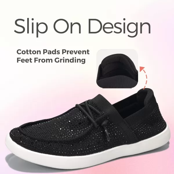 BELOS Women's Rhinestone Lace Up Loafers Shoes Comfortable Slip On Mesh Knit Walking Shoes Fashion Lightweight Sparkly Glitter Sneaker