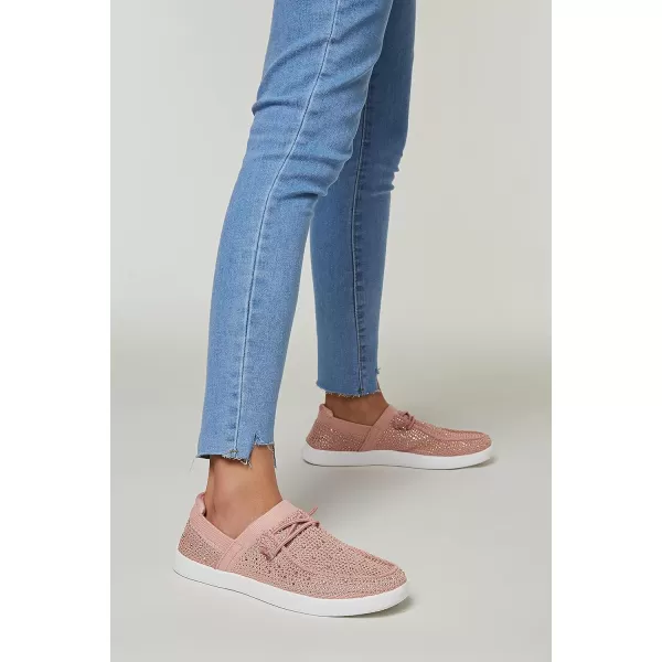 BELOS Women's Rhinestone Lace Up Loafers Shoes Comfortable Slip On Mesh Knit Walking Shoes Fashion Lightweight Sparkly Glitter Sneaker