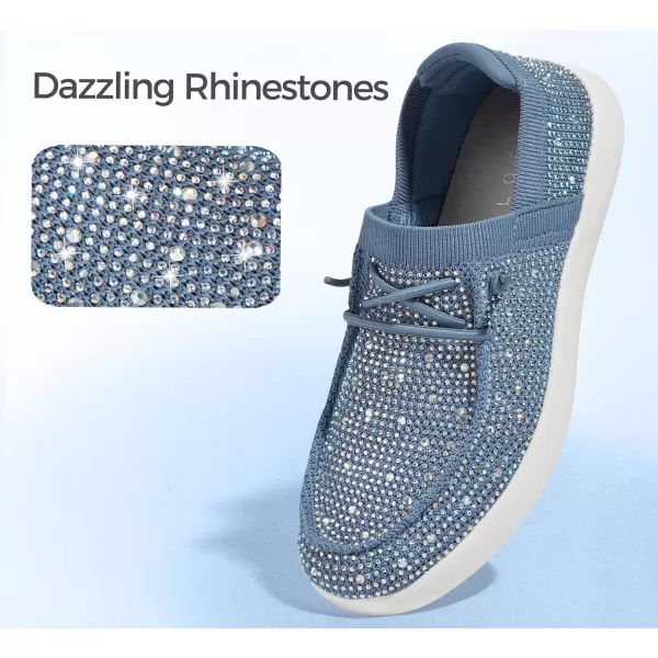 BELOS Women's Rhinestone Lace Up Loafers Shoes Comfortable Slip On Mesh Knit Walking Shoes Fashion Lightweight Sparkly Glitter Sneaker