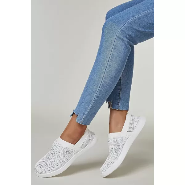 BELOS Women's Rhinestone Lace Up Loafers Shoes Comfortable Slip On Mesh Knit Walking Shoes Fashion Lightweight Sparkly Glitter Sneaker