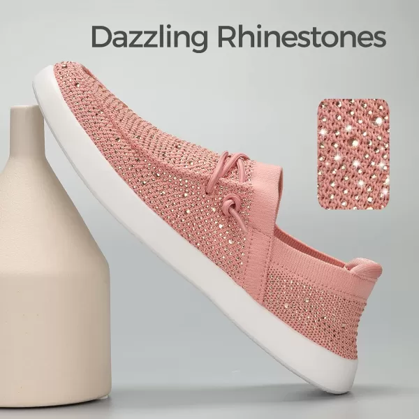 BELOS Women's Rhinestone Lace Up Loafers Shoes Comfortable Slip On Mesh Knit Walking Shoes Fashion Lightweight Sparkly Glitter Sneaker