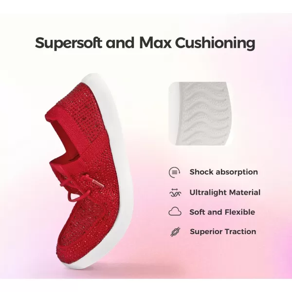 BELOS Women's Rhinestone Lace Up Loafers Shoes Comfortable Slip On Mesh Knit Walking Shoes Fashion Lightweight Sparkly Glitter Sneaker