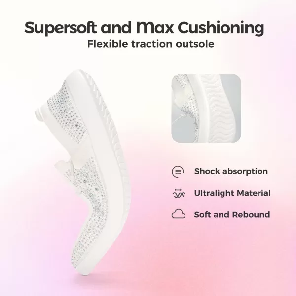 BELOS Women's Rhinestone Lace Up Loafers Shoes Comfortable Slip On Mesh Knit Walking Shoes Fashion Lightweight Sparkly Glitter Sneaker