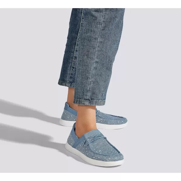 BELOS Women's Rhinestone Lace Up Loafers Shoes Comfortable Slip On Mesh Knit Walking Shoes Fashion Lightweight Sparkly Glitter Sneaker