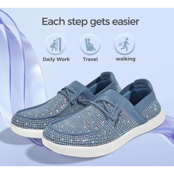 BELOS Women's Rhinestone Lace Up Loafers Shoes Comfortable Slip On Mesh Knit Walking Shoes Fashion Lightweight Sparkly Glitter Sneaker