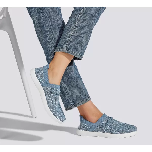 BELOS Women's Rhinestone Lace Up Loafers Shoes Comfortable Slip On Mesh Knit Walking Shoes Fashion Lightweight Sparkly Glitter Sneaker