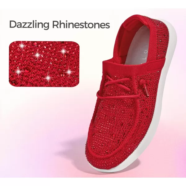 BELOS Women's Rhinestone Lace Up Loafers Shoes Comfortable Slip On Mesh Knit Walking Shoes Fashion Lightweight Sparkly Glitter Sneaker