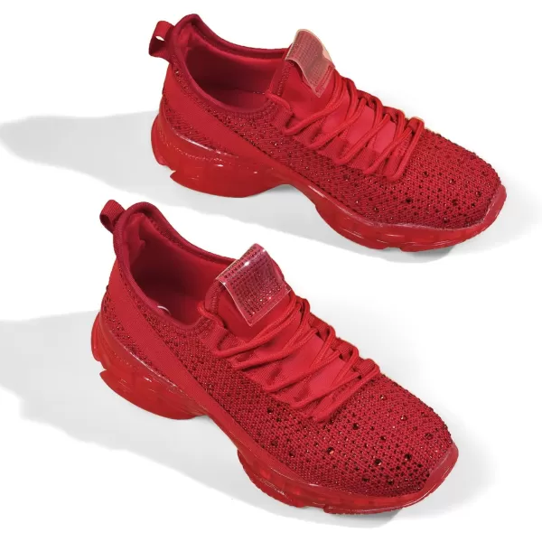 BELOS Women's Rhinestone Mesh Slip On Walking Shoes Fashion Breathable Spakle Glitter Sneaker