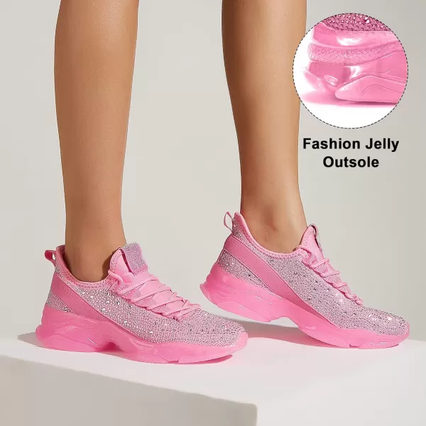 BELOS Women's Rhinestone Mesh Slip On Walking Shoes Fashion Breathable Spakle Glitter Sneaker