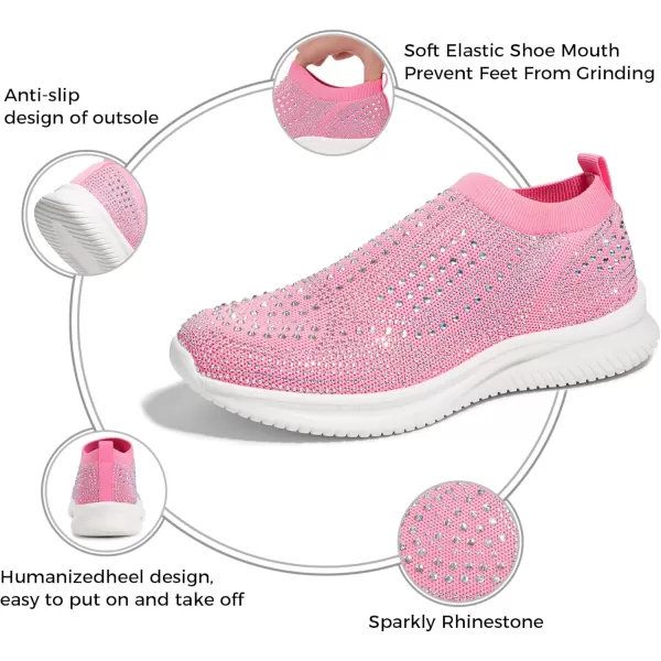 BELOS Women's Rhinestone Mesh Slip On Walking Shoes Fashion Breathable Spakle Glitter Sneaker