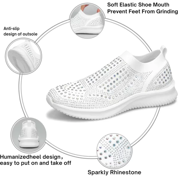 BELOS Women's Rhinestone Mesh Slip On Walking Shoes Fashion Breathable Spakle Glitter Sneaker